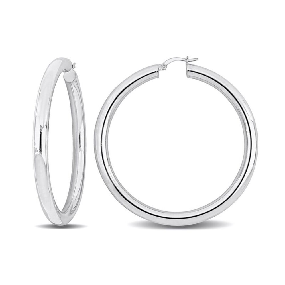 Sterling Silver Polished Hoop Earrings (2 1/2 Inches)